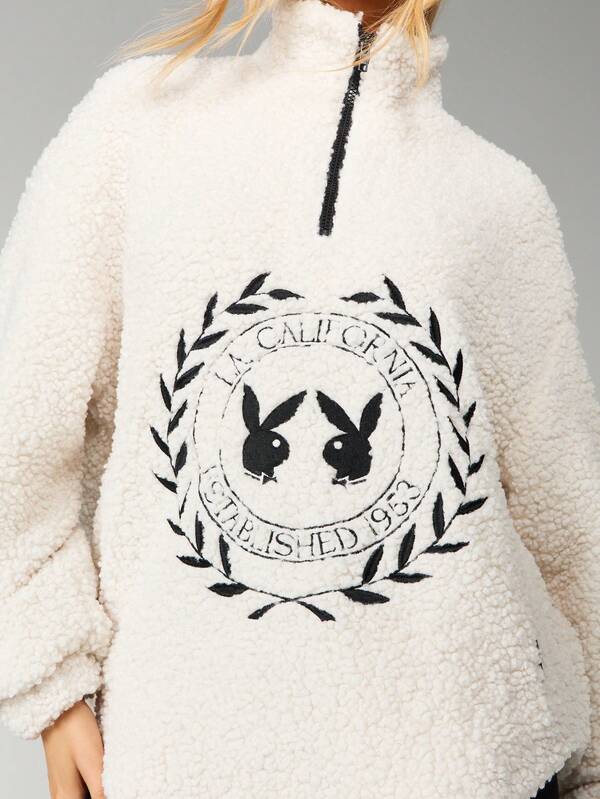 Missguided x Playboy Sherpa Funnel Neck Zip Sweatshirt