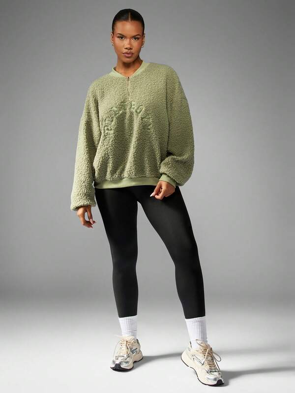 Missguided X Playboy Sherpa Half Zip Sweatshirt With Embroidered Logo