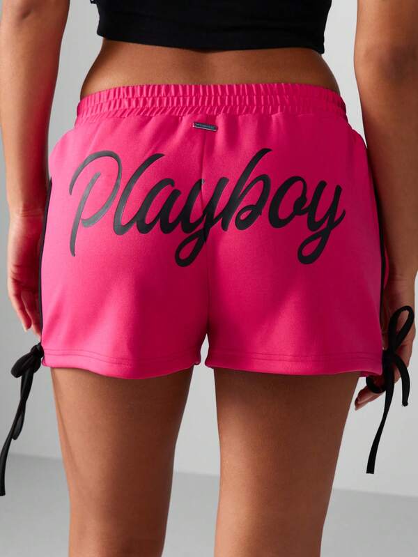 Missguided x Playboy Side Tie Shorts With Logo Print