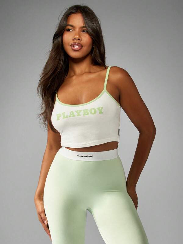 Missguided x Playboy Signature Logo Sleeveless Crop Slim Fit Bra Style Cami Top