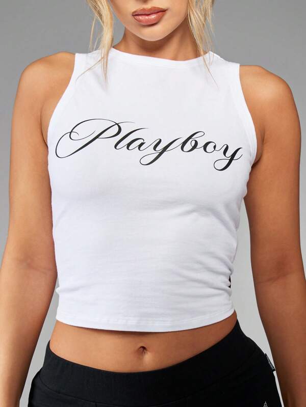 Missguided x Playboy Sleeveless Athletic Stretch Tank Crop Top