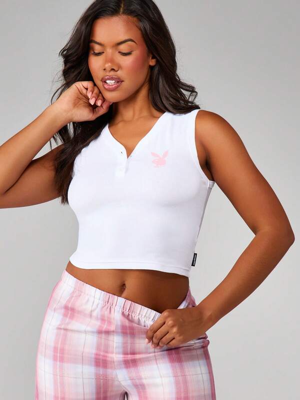 Missguided X Playboy Sleeveless Cami Top With Wide Leg Pajama Pants