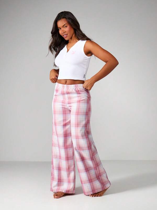 Missguided x Playboy Sleeveless Cami Top With Wide Leg Pajama Pants