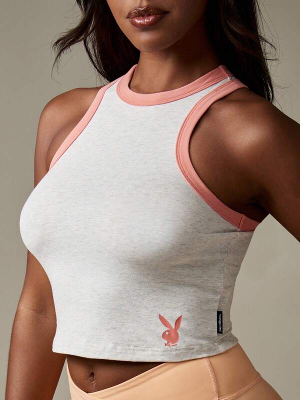 Missguided X Playboy Sleeveless Crop Tank With Contrast Trim And Logo