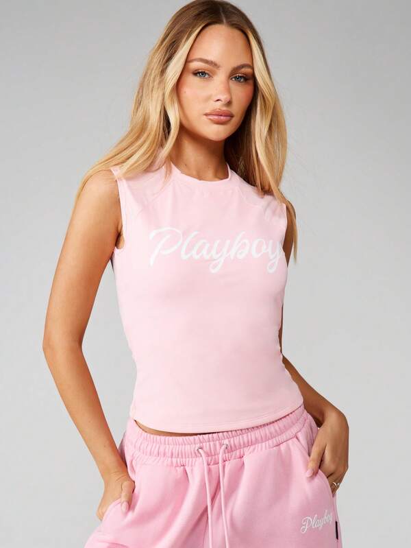 Missguided X Playboy Sleeveless Tank Top With Script Logo