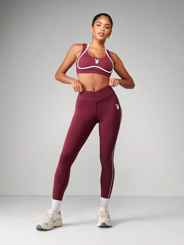 Missguided x Playboy Sports Bra And Active Leggings Set With Contrast Trim