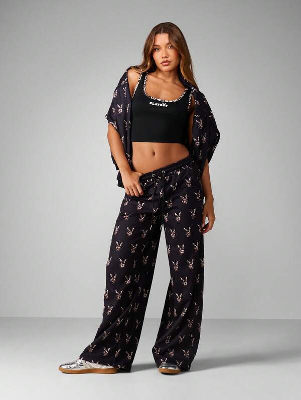 Missguided X Playboy Square Neck Tank With Leopard Trim