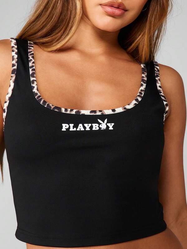 Missguided x Playboy Square Neck Tank With Leopard Trim