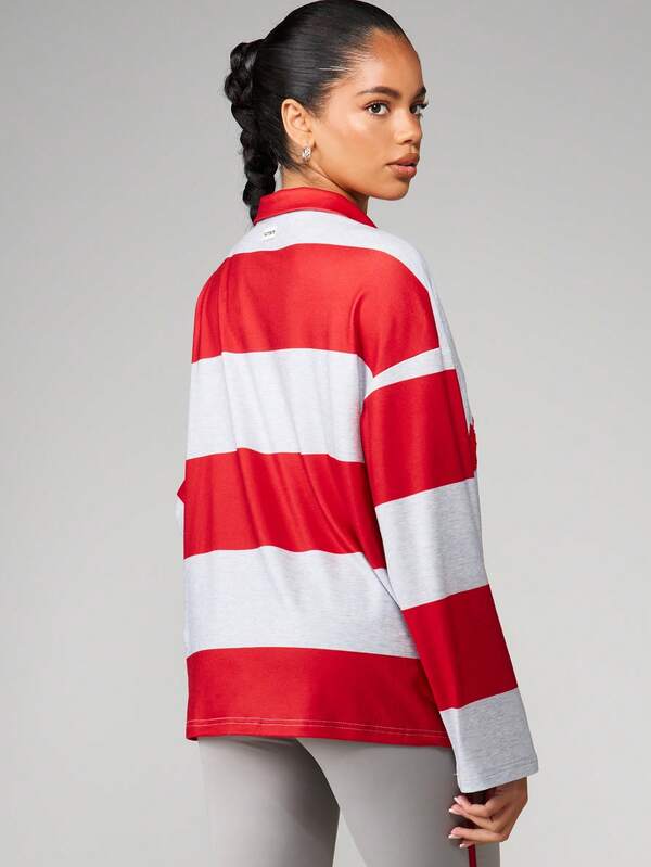 Missguided X Playboy Stripe Color Block Polo With Athletic Print