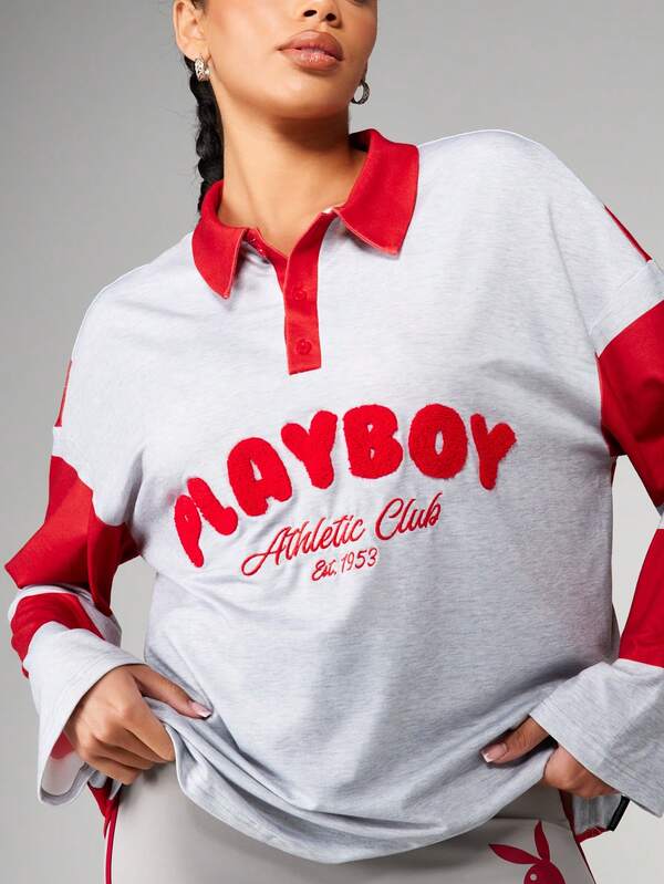 Missguided X Playboy Stripe Color Block Polo With Athletic Print