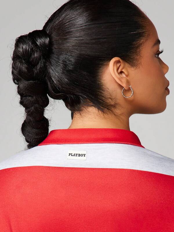 Missguided X Playboy Stripe Color Block Polo With Athletic Print