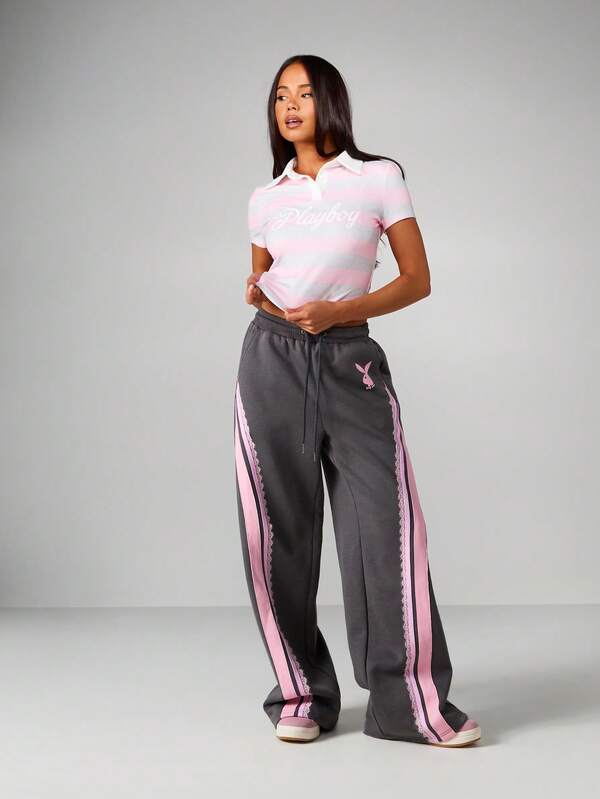 Missguided X Playboy Striped Collared Polo Shirt With Button Front