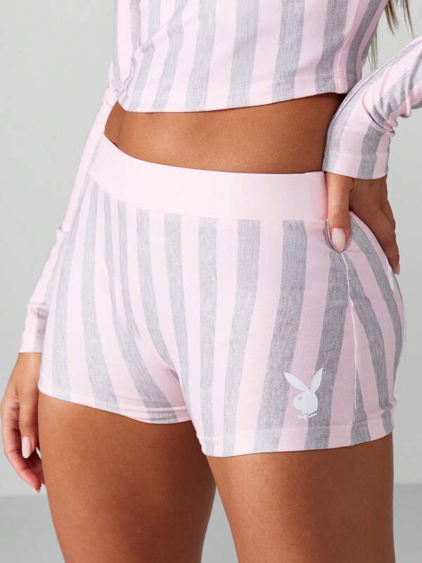 Missguided X Playboy Striped Crop Top With Shorts Set