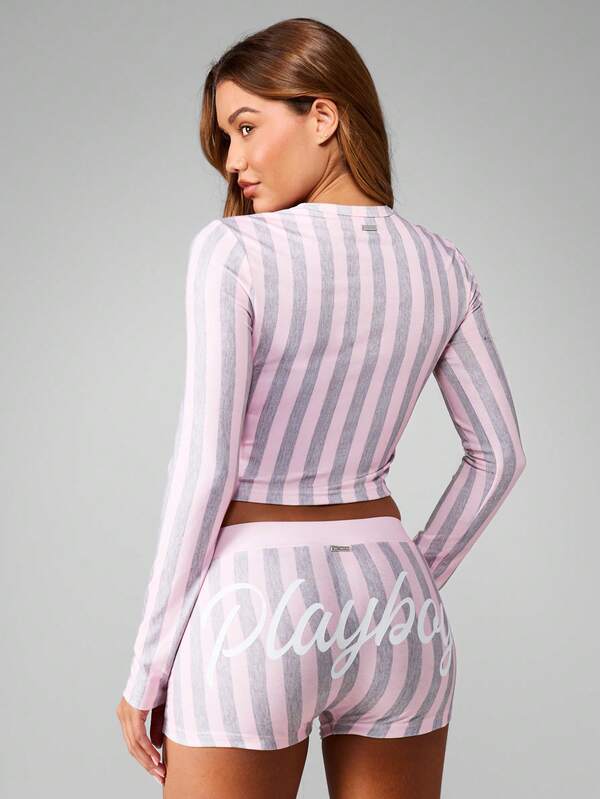 Missguided x Playboy Striped Crop Top With Shorts Set