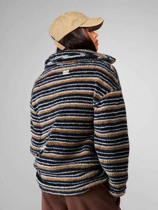 Missguided X Playboy Striped Fleece Hooded Sweatshirt With Pocket
