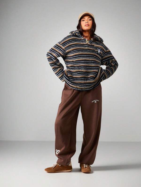 Missguided X Playboy Striped Fleece Hooded Sweatshirt With Pocket