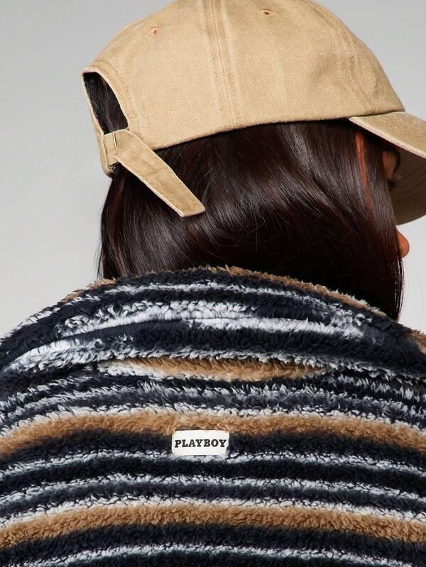 Missguided X Playboy Striped Fleece Hooded Sweatshirt With Pocket