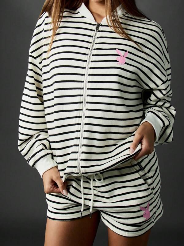Missguided x Playboy Striped Full Zip Sweatshirt With Pockets And Logo