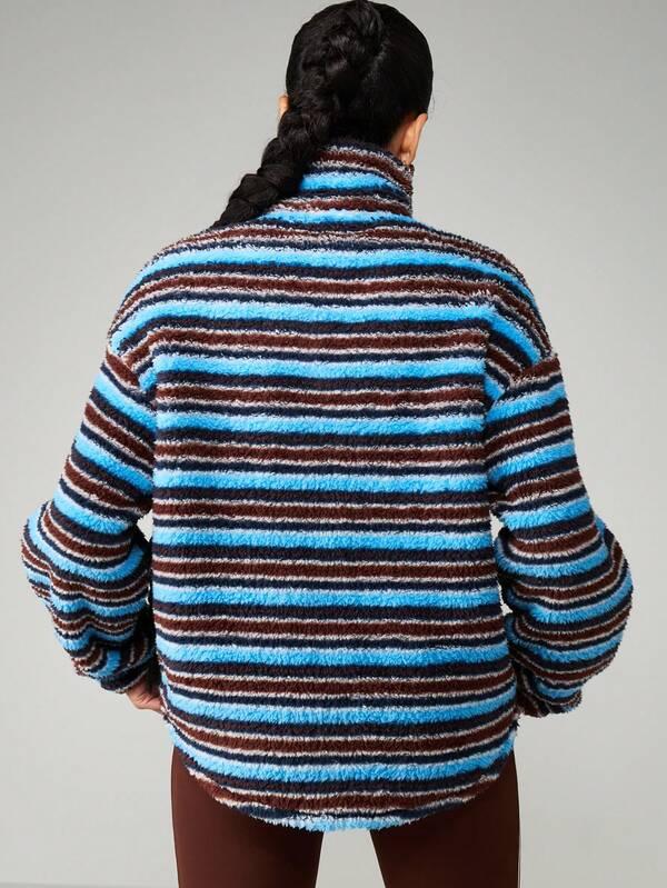 Missguided X Playboy Striped Funnel Neck Fleece Sweatshirt With Half Zip