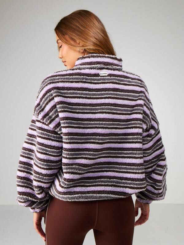 Missguided X Playboy Striped Funnel Neck Zip Through Fleece Jacket