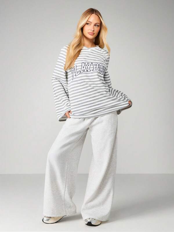 Missguided X Playboy Striped Long Sleeve T-Shirt With Logo