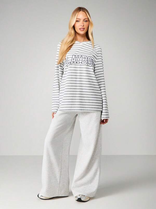 Missguided X Playboy Striped Long Sleeve T-Shirt With Logo