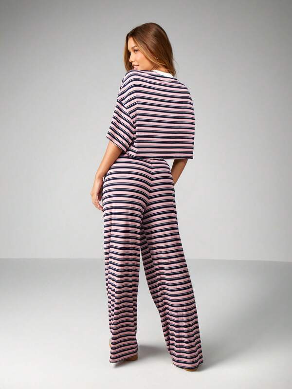 Missguided X Playboy Striped Oversized Crop Top With Wide Leg Pants