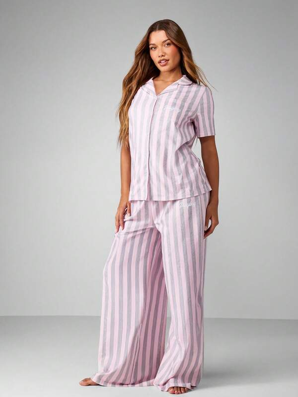 Missguided X Playboy Striped Pajama Set With Button Front