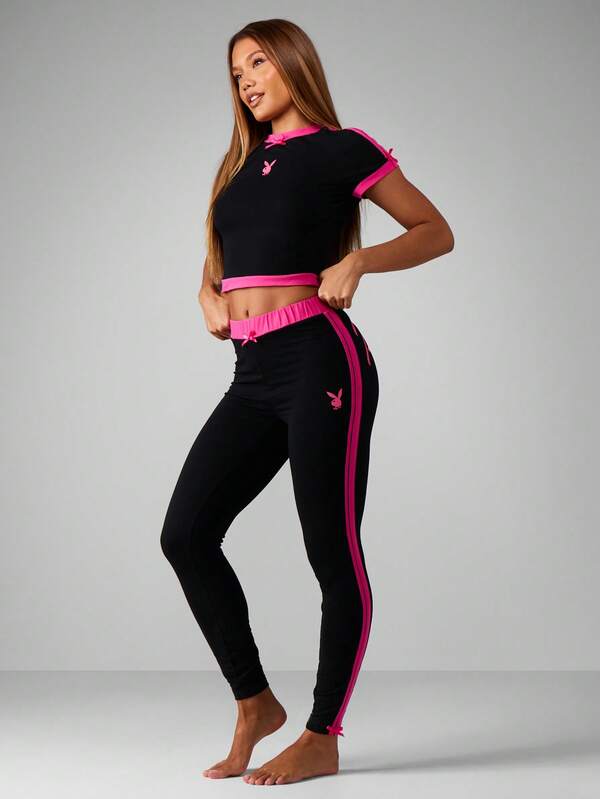 Missguided X Playboy Striped Pajama Set With Crop Top