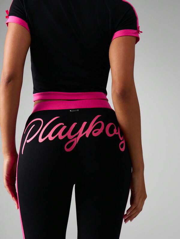 Missguided X Playboy Striped Pajama Set With Crop Top