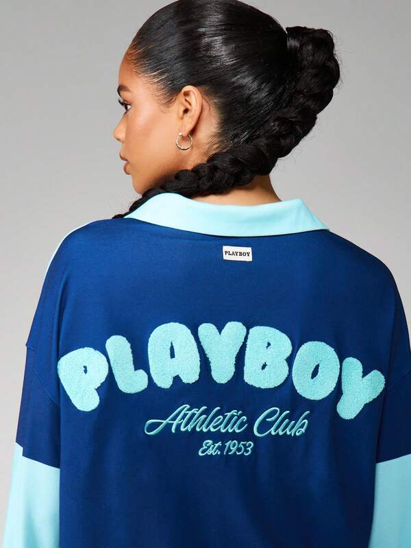 Missguided X Playboy Striped Polo Shirt With Athletic Logo