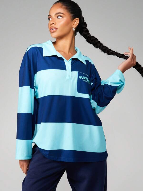 Missguided x Playboy Striped Polo Shirt With Athletic Logo