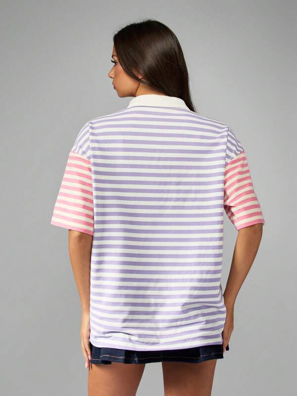 Missguided X Playboy Striped Polo Shirt With Logo And Number Patch