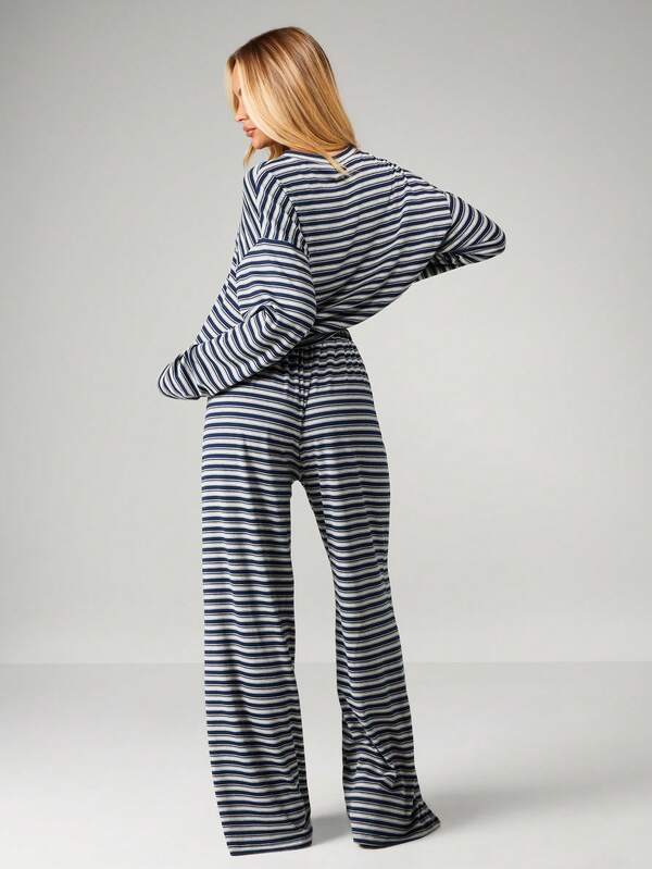 Missguided X Playboy Striped Two Piece Crop Top With Wide Leg Pants