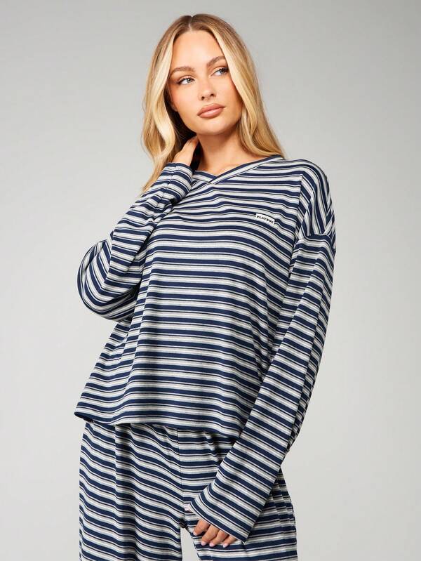 Missguided X Playboy Striped Two Piece Crop Top With Wide Leg Pants