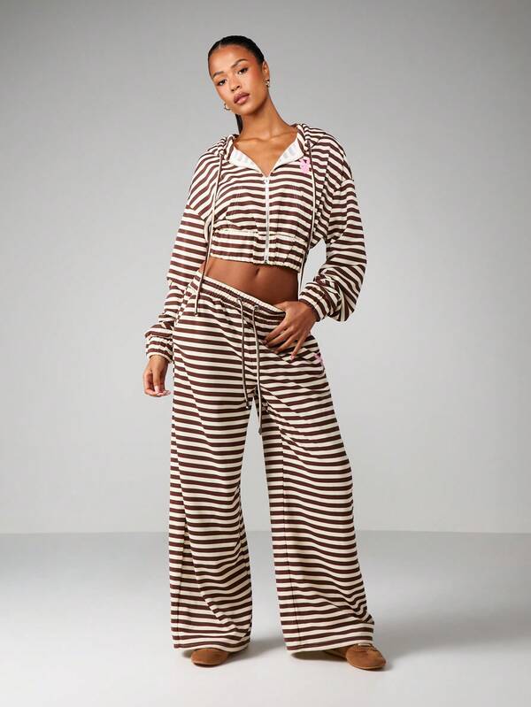 Missguided X Playboy Striped Wide Leg Joggers With Drawstring