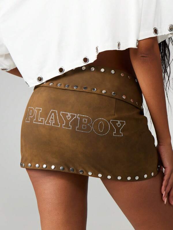 Missguided X Playboy Studded Suede Mini Skirt With Belt