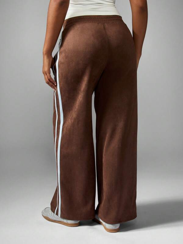 Missguided X Playboy Suede Wide Leg Sweatpants With Side Stripes