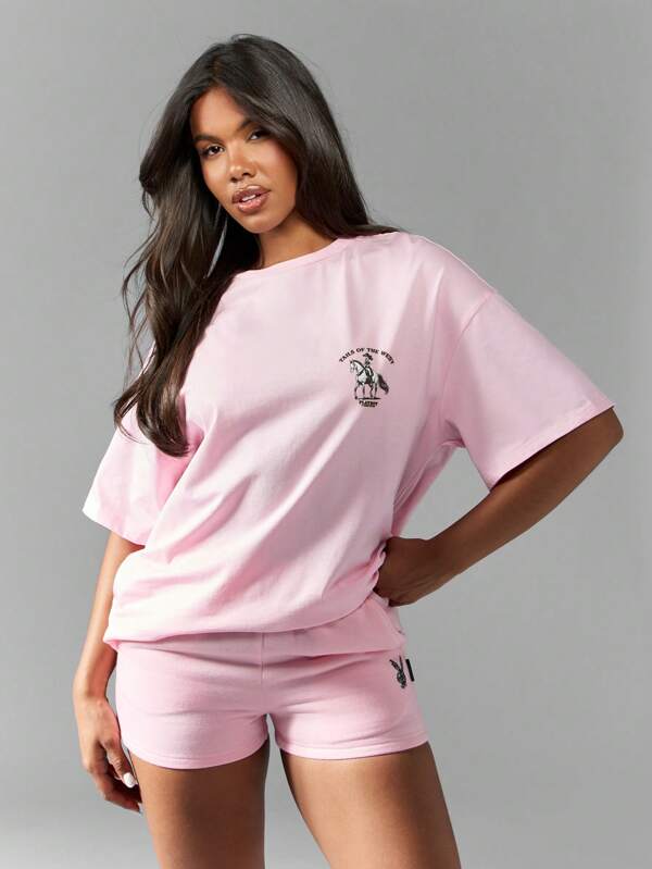 Missguided X Playboy Tails Of The West Oversized Graphic Women's T-Shirt