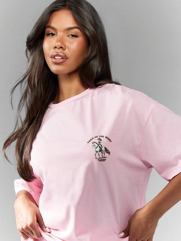 Missguided X Playboy Tails Of The West Oversized Graphic Women's T-Shirt