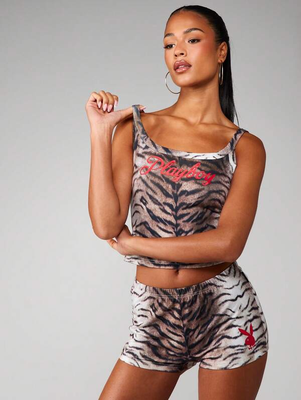 Missguided x Playboy Tiger Print Cami And Shorts Set