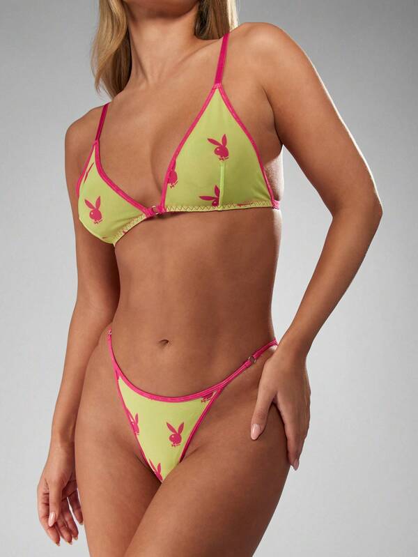 Missguided x Playboy Triangle Bralette With Bunny Print And Trim