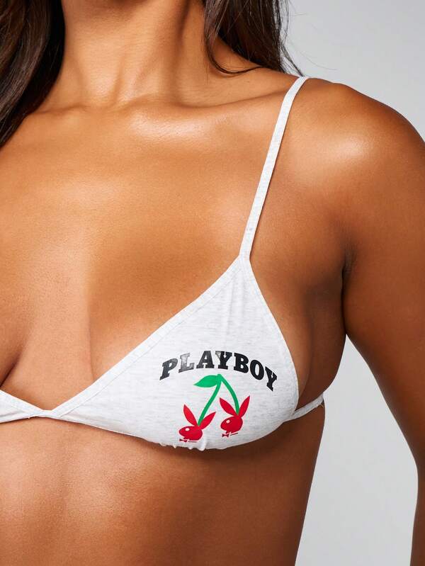 Missguided X Playboy Triangle Bralette With Cherry Print Set