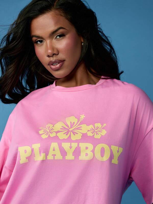 Missguided X Playboy Tropical Hibiscus Floral Crop T-Shirt