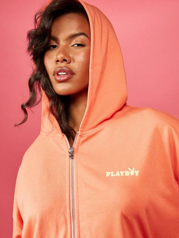 Missguided X Playboy Ultimate Comfort Full Zip Hooded Sweatshirt With Bunny Logo