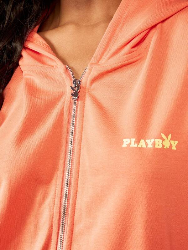 Missguided X Playboy Ultimate Comfort Full Zip Hooded Sweatshirt With Bunny Logo