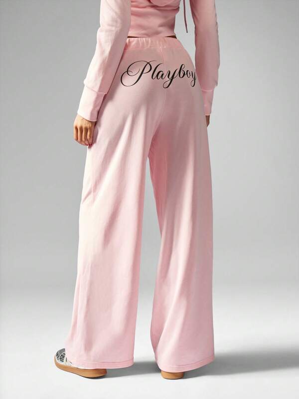 Missguided X Playboy Ultra Comfortable Wide Leg Women Sweatpants With Side Pockets
