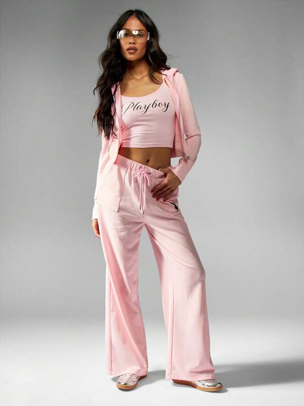 Missguided X Playboy Ultra Comfortable Wide Leg Women Sweatpants With Side Pockets