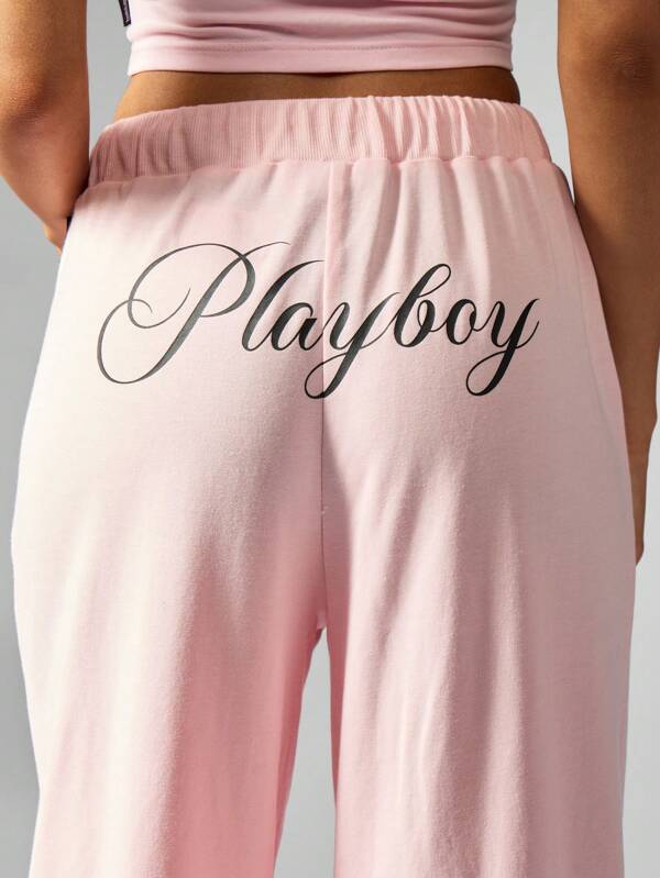 Missguided X Playboy Ultra Comfortable Wide Leg Women Sweatpants With Side Pockets