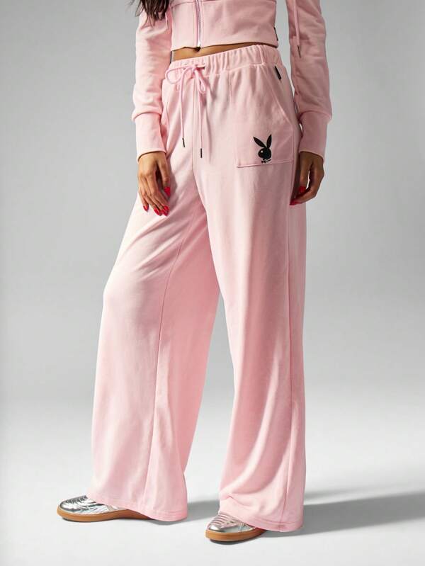 Missguided x Playboy Ultra Comfortable Wide Leg Women Sweatpants With Side Pockets